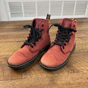 DR. MARTEN 6 Shoreditch Canvas Boots Lace Up Combat Red Round Cherry Red boot